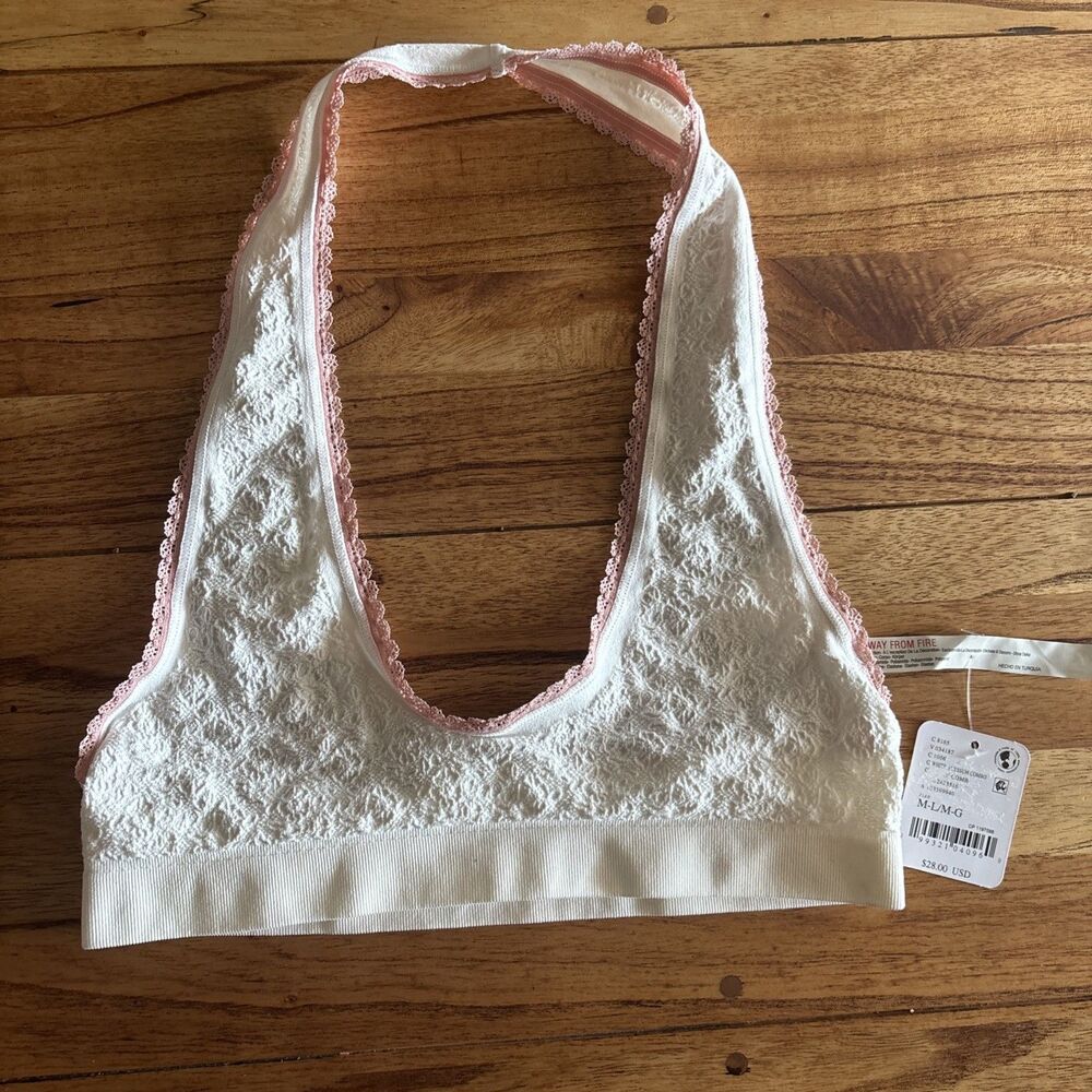 Free People Women’s Seamless Lace Halter Bralette Ivory Casual Size M/L